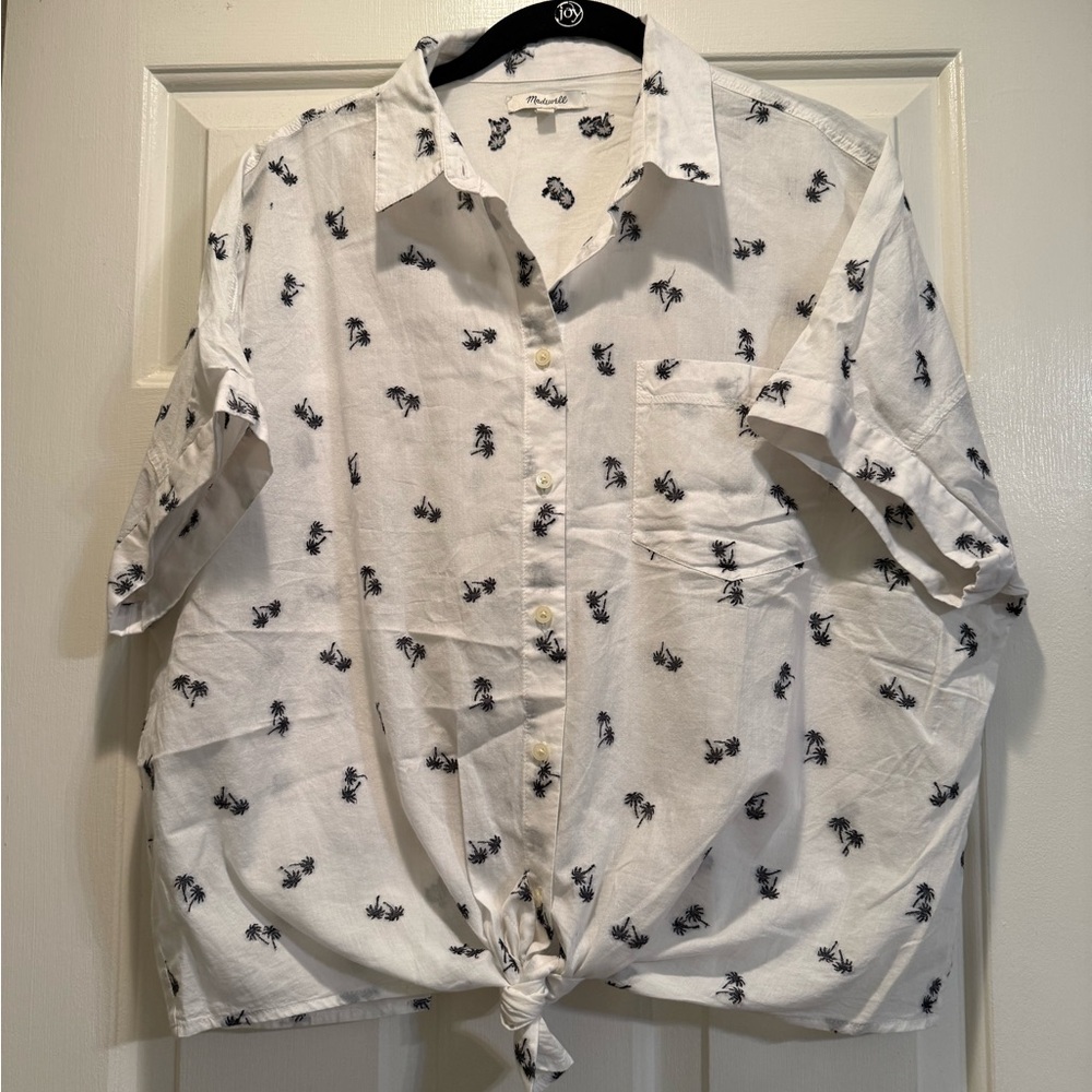 Madewell Embroidered Palm Tree Tie Front Blouse